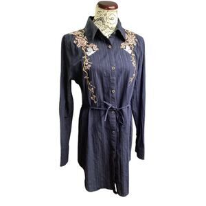 Como no long sleeve tunic button down shirt dress  L  Navy